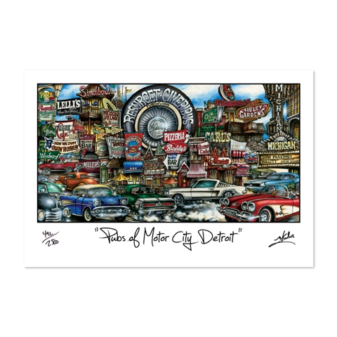 Pubs of Motor City Detroit 12 X 18 Print - Poopsie's Gifts & Toys