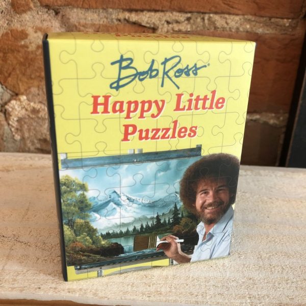 front of box of Bob Ross happy little puzzles mini kit