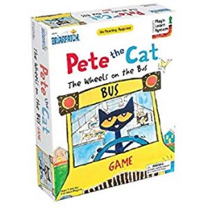 front of box of pete the cat wheels on the bus game