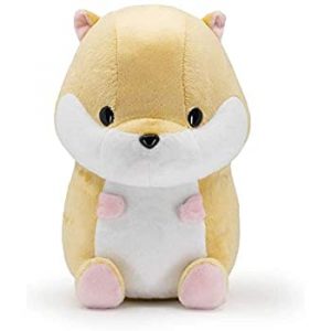 front view of white and tan plush hamster bellzi