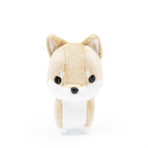 front view of tan and white shibi inu plush