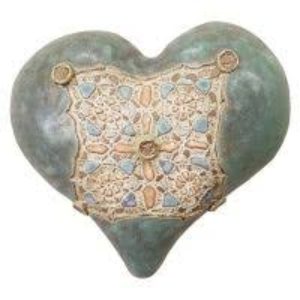 Heart Tacked with button old copper