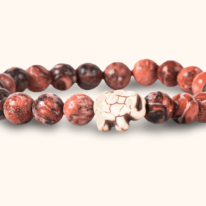 redish brown beaded bracelet with an elephant