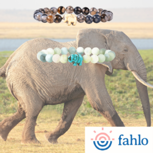 two bracelets with an elephant in the background