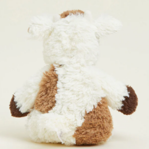 BACK SIDE OF CREAM AND TAN COW STUFFED ANIMAL