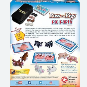 back of the box of pass the pigs party edition with instructions