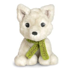 white arctic fox plush with green scarf