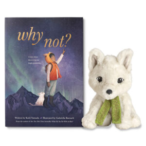 white arctic fox with the why not book