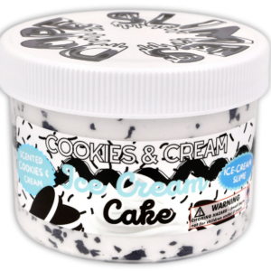 round container with white lid cookies and cream slime