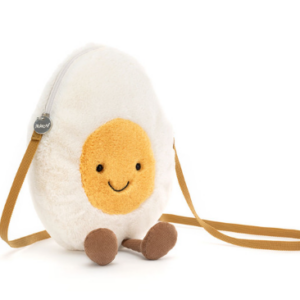 front of happy egg bag white and yellow with smile face