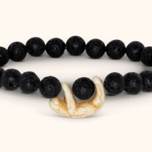 black beaded fahlo bracelet with a sloth