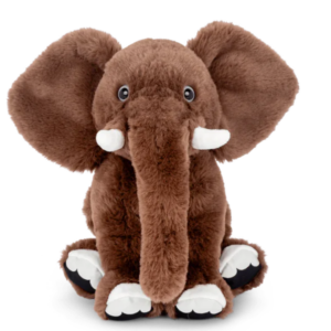 brown elephant stuffed animal with white tusks and feet