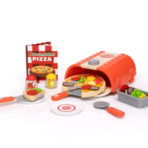 orange pretendalbes pizza oven and contents