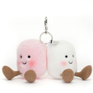 pink and white plush marshmallows bag charm