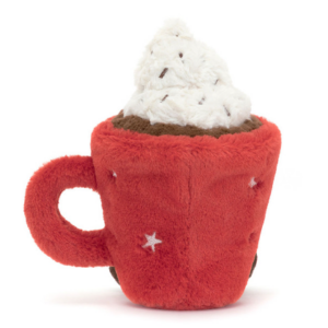 back view of hot chocolate red mug plush