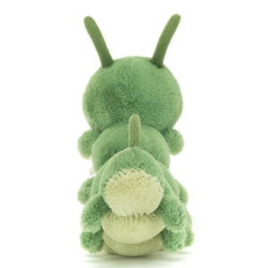 back side of green caterpillar plush from jellycat