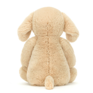 back side of tan plush puppy dog
