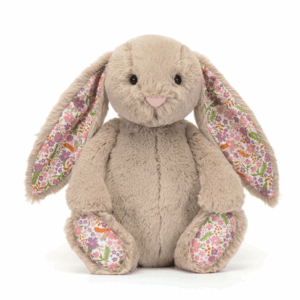 beige bunny plush with flower print ears