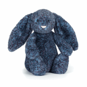 blue luxe bunny with dark spots from jellycat