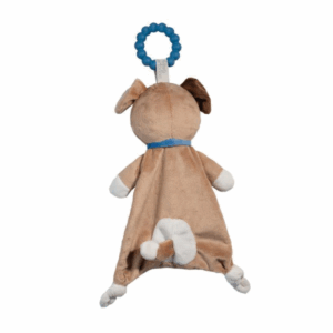back of brown and tag dog plush teether