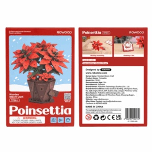 front and back of wood poinsettia kit package