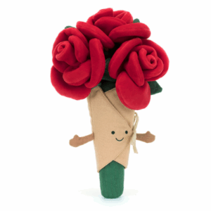 plush red roses in a tan wrap