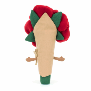 back side of tan wrap around red roses plush