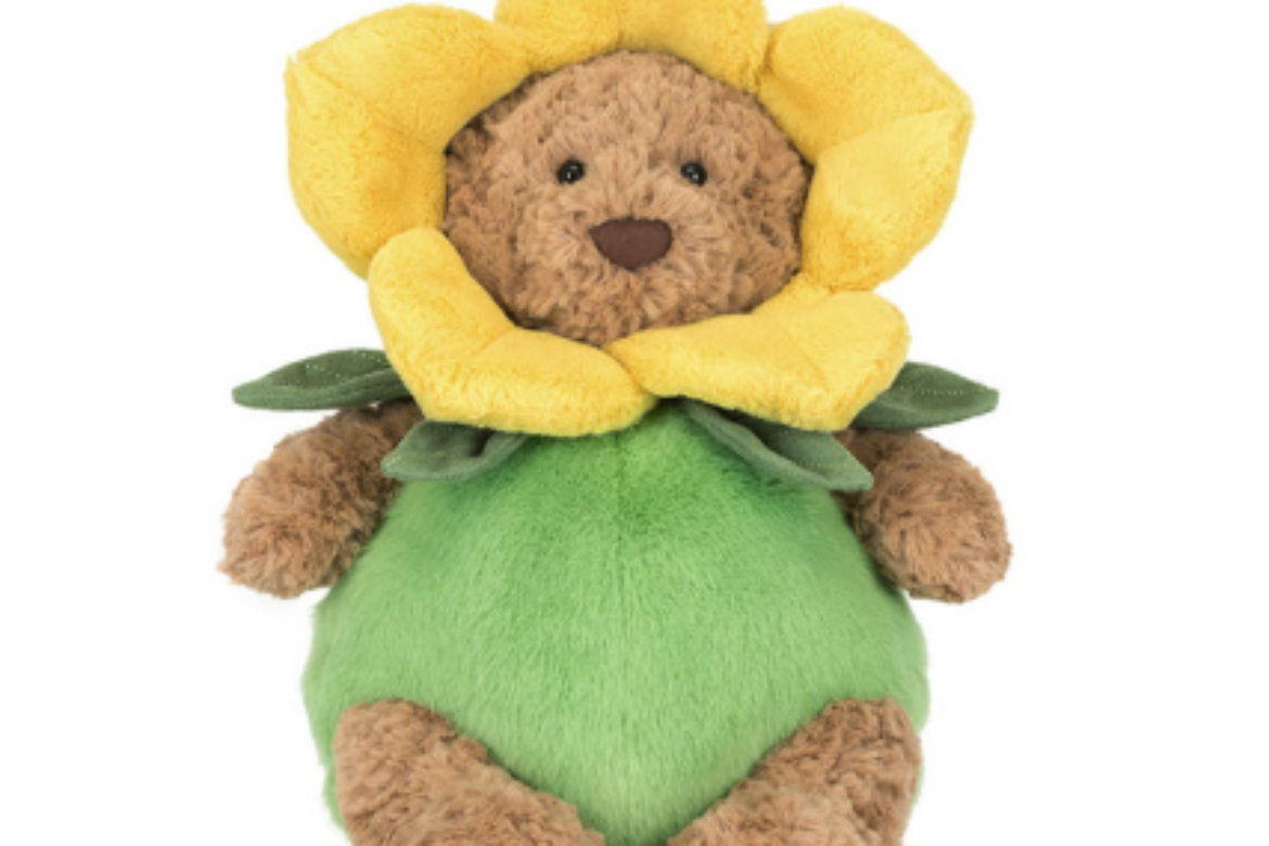 bartholomew bear with a daffodil outfit