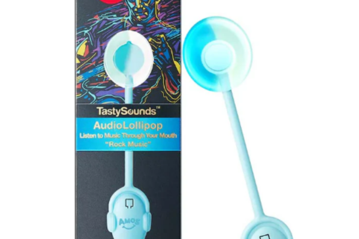 AMOS Tasty Sounds Audio Lollipop Blueberry Flavor “Electronic/Dance” Box and product